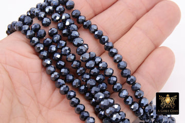 Black Round AB Electroplated Crystal 6 mm Beads, 6 x 5 mm Rondelle Beads